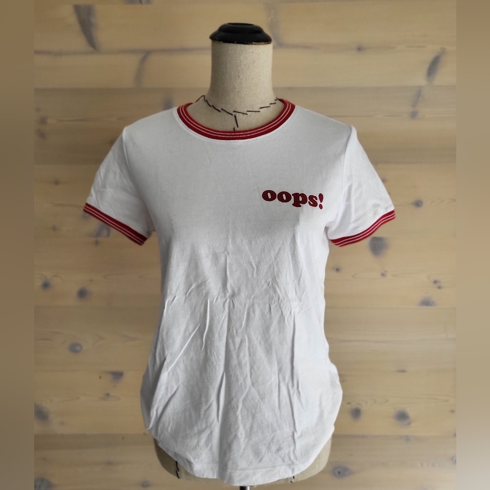 Forever 21 "Oops" Ringer Tee T Shirt NWOT jr size L - Picture 3 of 6